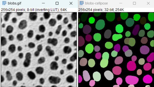 Results of running cellpose on blobs