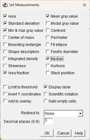 Set measurements window