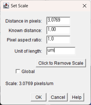 Setting the image scale, using Set Scale