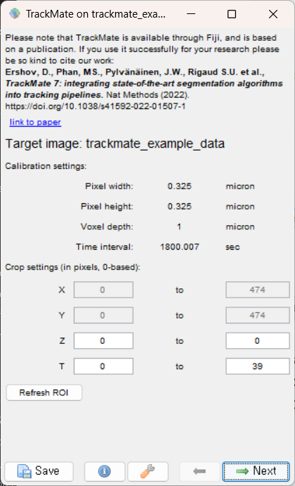 First Trackmate window