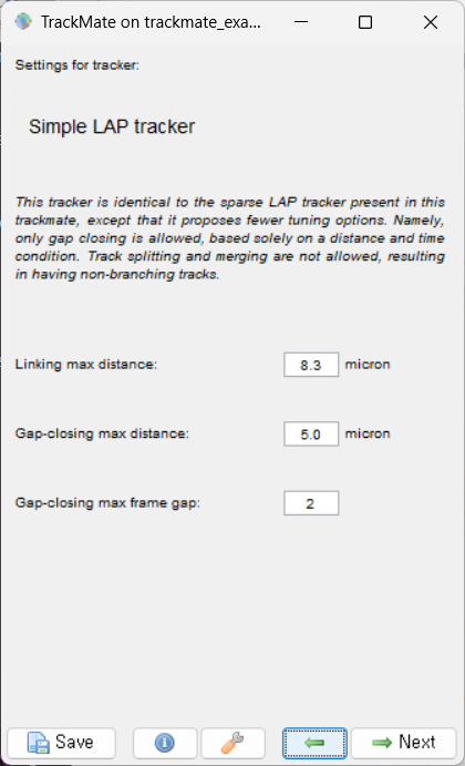 Sixth Trackmate window